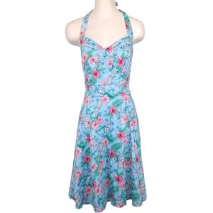 Hot Topic Tiki Swing Dress halter retro rockabilly pinup tropical floral beach